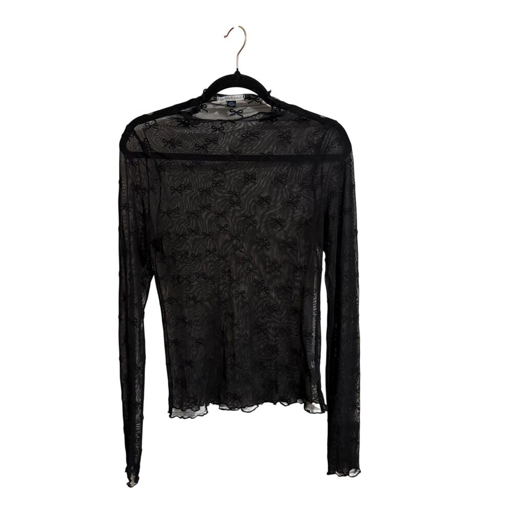 American Eagle Sheer Long Sleeve Bow Shirt